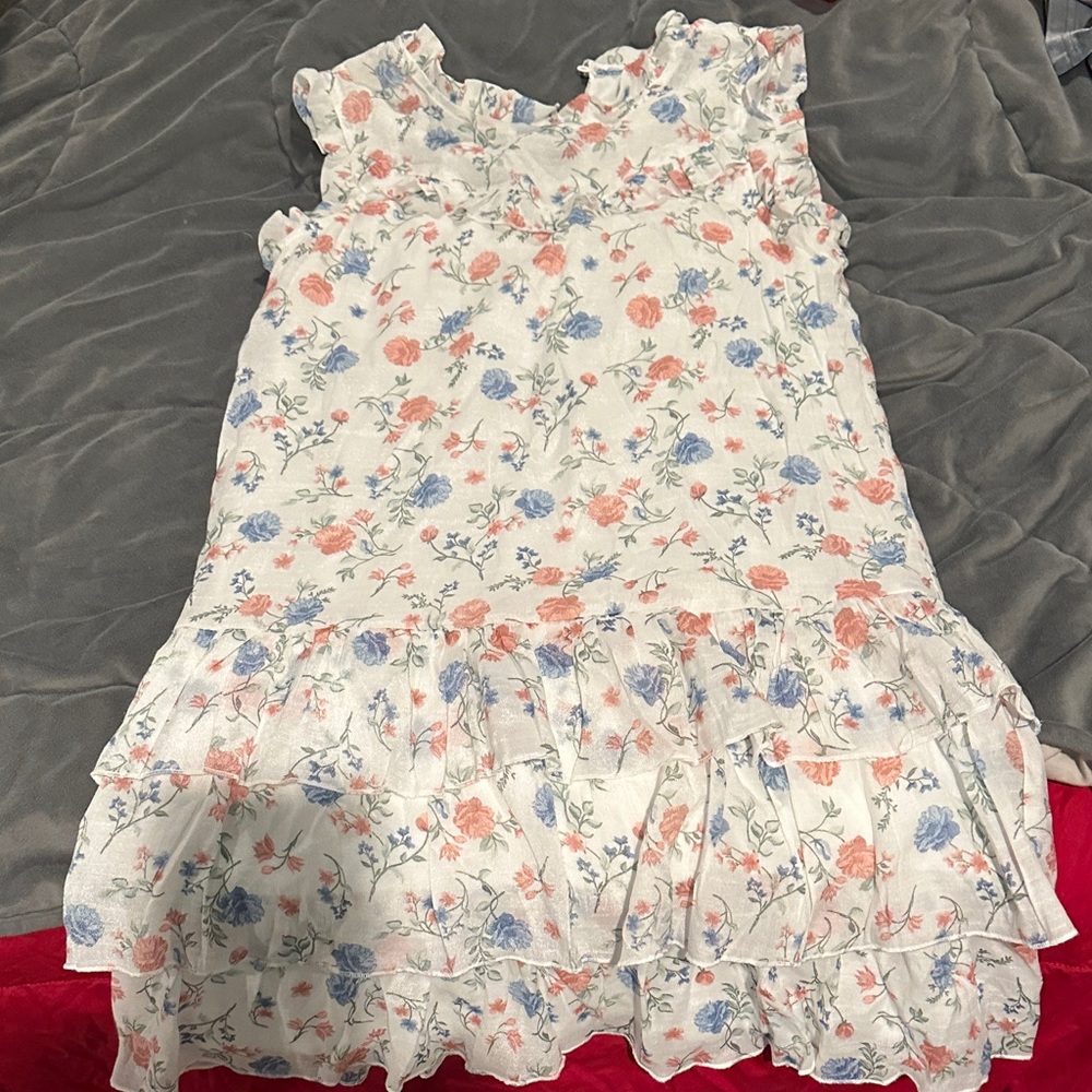 Amy Byer Floral Ruffle Dress - White, Blue, Pink